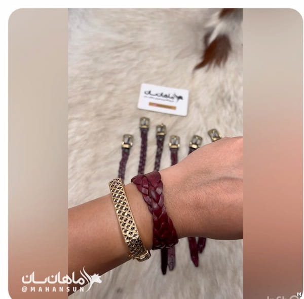 عکس-دستبند زنانه چرم زرشکی