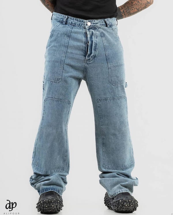عکس-شلوار جین مردانه کارگو تک رنگ