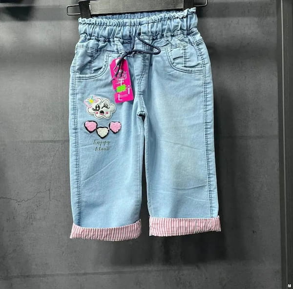 عکس-شلوارک تابستانه بچگانه جین آبی روشن