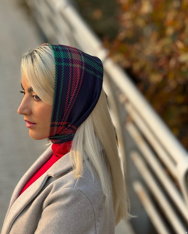 عکس-مینی اسکارف زنانه ابریشم سرمه ای
