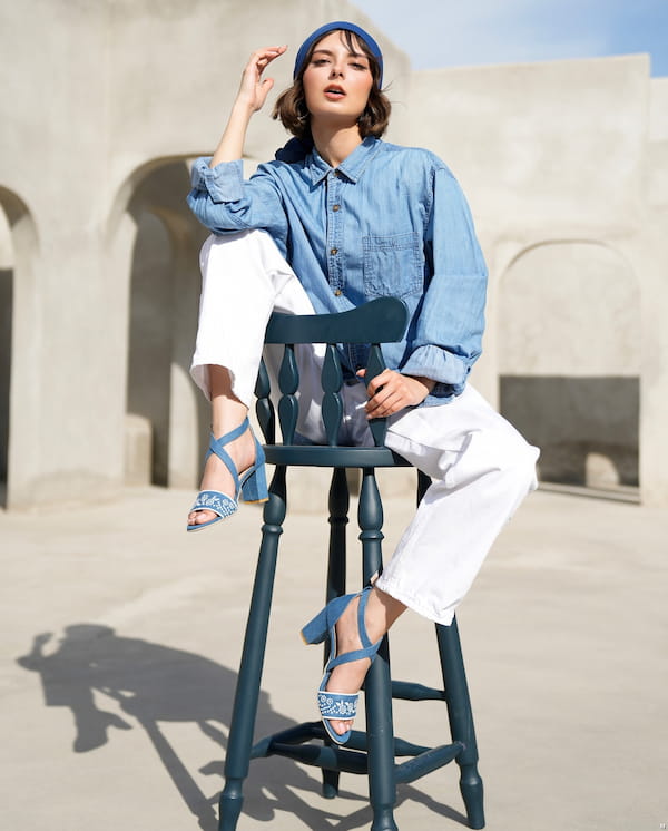 عکس-صندل زنانه جین آبی
