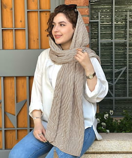 شال زنانه نخی کرمی